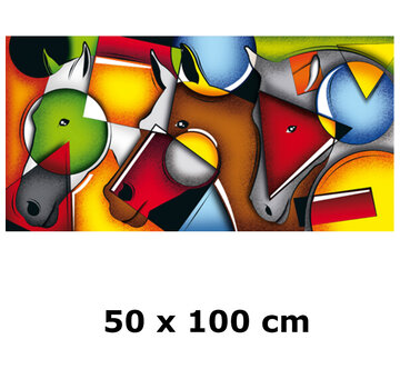 Allernieuwste.nl® Canvas Schilderij Abstracte Paarden - 50 x 100 cm