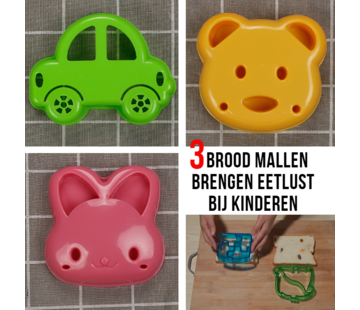 Allernieuwste.nl® Brood Vormen voor Kinderen - SET van 3 STUKS - ca 10 x 10 cm elk