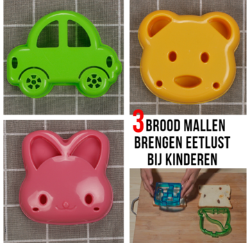 Allernieuwste.nl® Brood Vormen voor Kinderen - SET van 3 STUKS - ca 10 x 10 cm elk