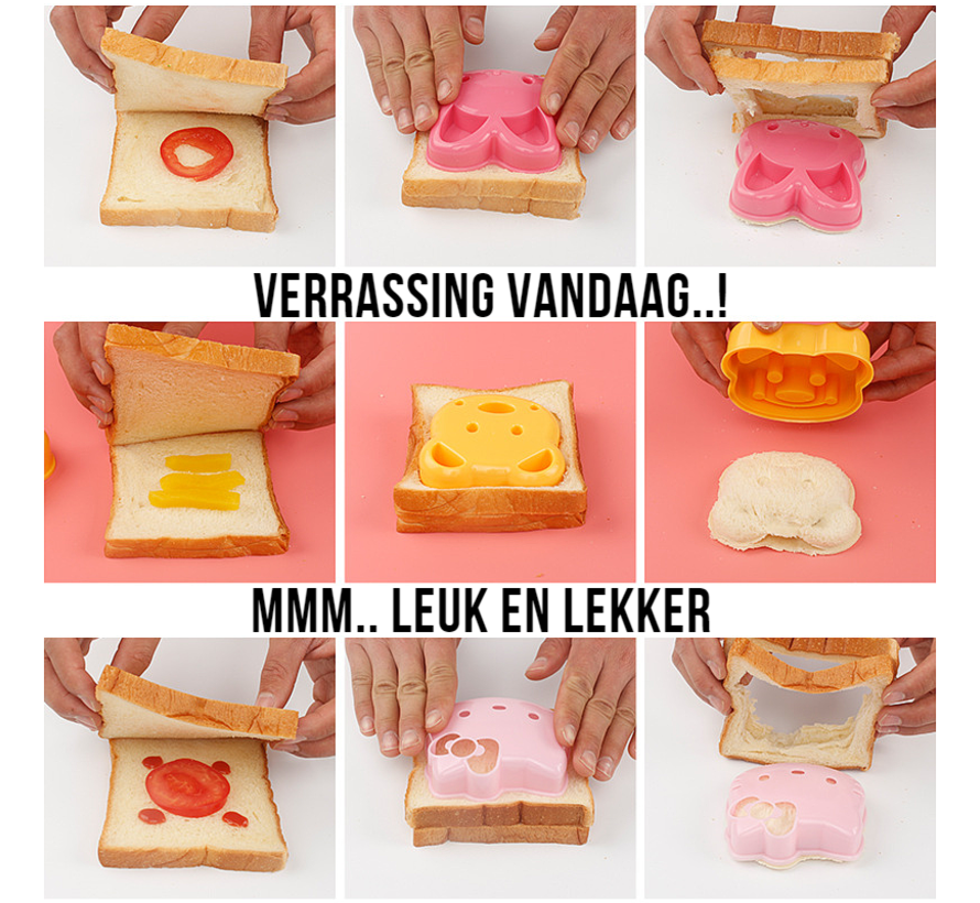 Allernieuwste.nl® SET 3x Brood Vormen voor Kinderen Eetlust Snee Brood Sandwich - Leuk voor Elk Kind - SET van 3 STUKS - ca 10 x 10 cm elk