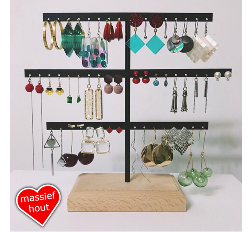 Allernieuwste.nl® Allernieuwste.nl® Oorbellenrekje 3 Lagen Sieradenrek Oorbellen Display Sieraden Rek Organizer - Voor 52 Oorbellen - HOUTEN VOET - 3 Verdiepingen - porte-bijoux - 25 x 24 x 7 cm - Kleur Zwart