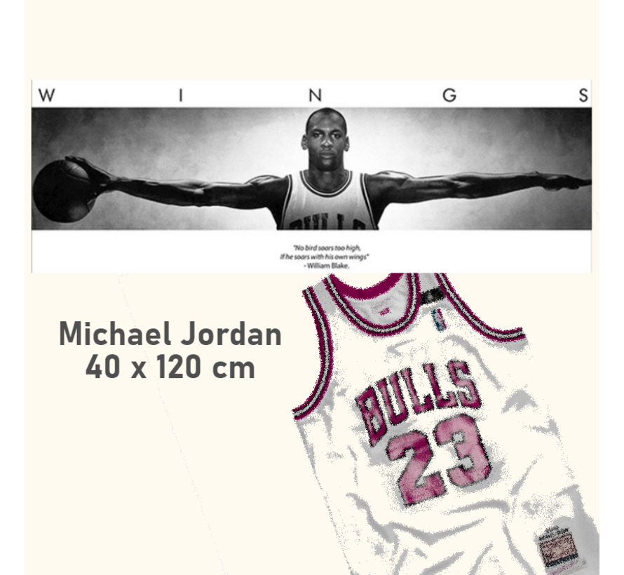 Allernieuwste.nl® Canvas Schilderij Michael Jordan Wings - Basketbal Poster - Sport - 40 x 120 cm - Zwart Wit