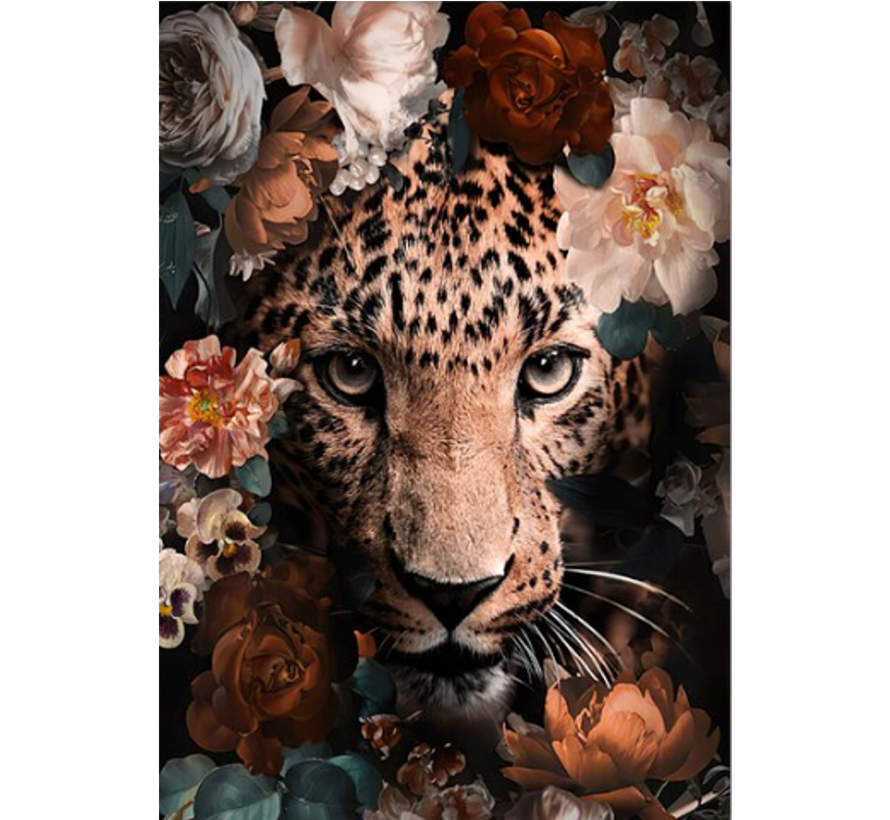 Allernieuwste.nl® Canvas Panter in de Jungle - Modern - Bloemen - Woonkamer - XL 90 x 120 cm - Kleur