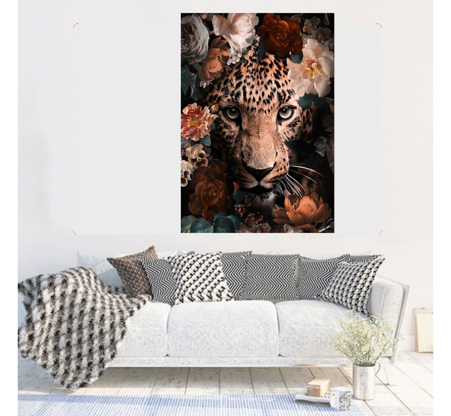 Allernieuwste.nl® Canvas Panter in de Jungle - Modern - Bloemen - Woonkamer - XL 90 x 120 cm - Kleur