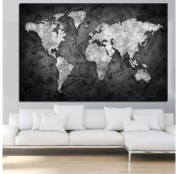 Allernieuwste.nl® Canvas Schilderij Grote Wereldkaart Landkaart - 100 x 150 cm