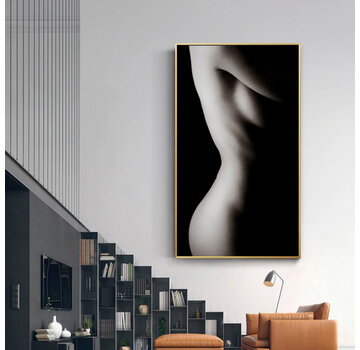 Allernieuwste.nl® Canvas Schilderij Naakt Body Art Model in ZwartWit - 80 x 120 cm