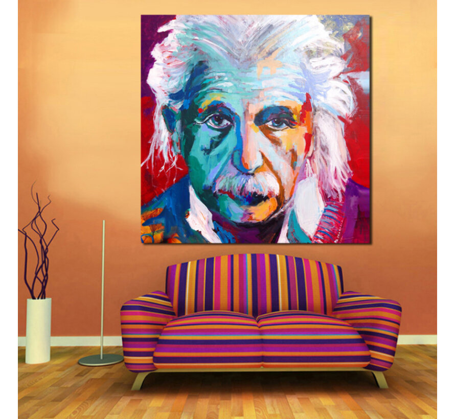 Allernieuwste.nl® Canvas Schilderij * Albert Einstein Psychodelic Graffiti * - Kunst aan je Muur - Grafitti - Kleur - 70 x 70 cm