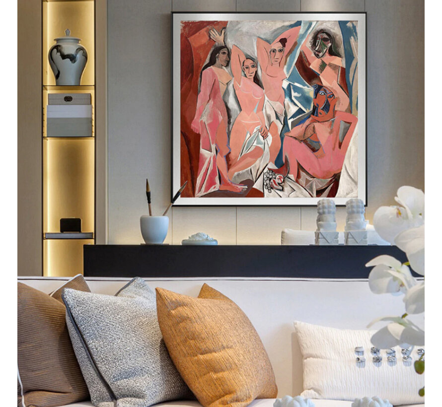 Allernieuwste.nl® Canvas Schilderij * Picasso Les Demoiselles d'Avignon (1907) * - Kunst aan je Muur - Kubisme Surrealistisch Abstract - kleur - 70 x 70 cm