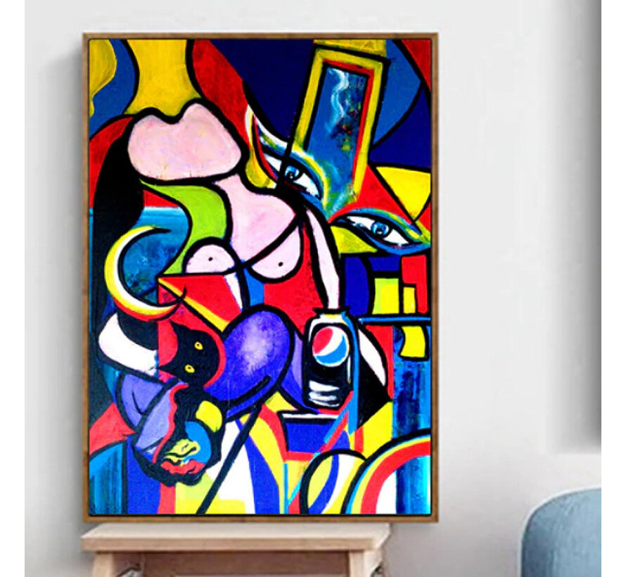 Allernieuwste.nl® Canvas Schilderij * Pablo Picasso Abstract * - Kunst aan je Muur - Kleur - Modern - 50 x 70 cm