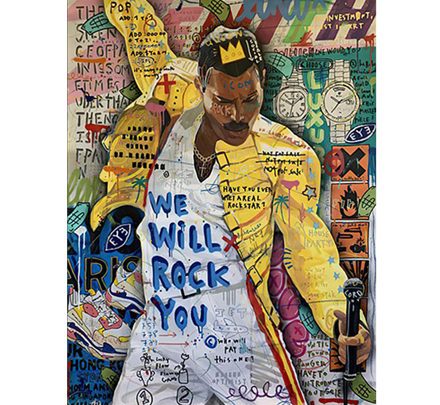 Allernieuwste.nl® Canvas Schilderij Freddie Mercury QUEEN Graffiti - rock popstar - kleur - 60 x 80 cm