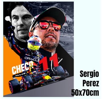 Allernieuwste.nl® Canvas Schilderij Checo Sergio Perez F1 Coureur - 50 x 70 Kleur