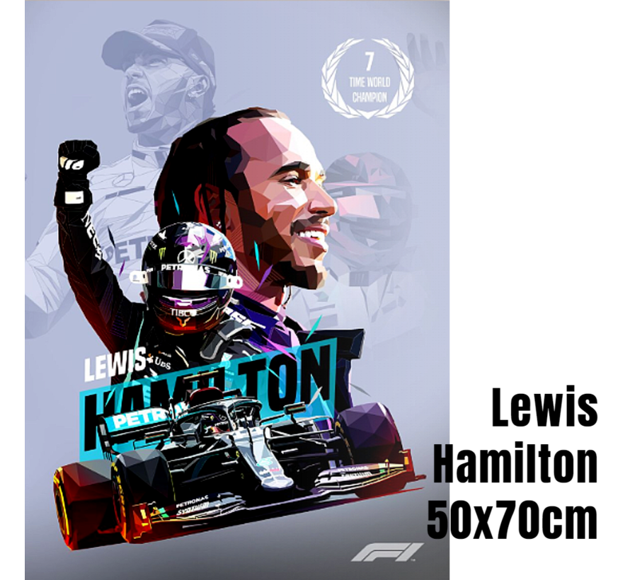 Allernieuwste.nl® Canvas Schilderij Lewis Hamilton F1 Coureur Formule 1 Autosport - 50 x 70 Kleur