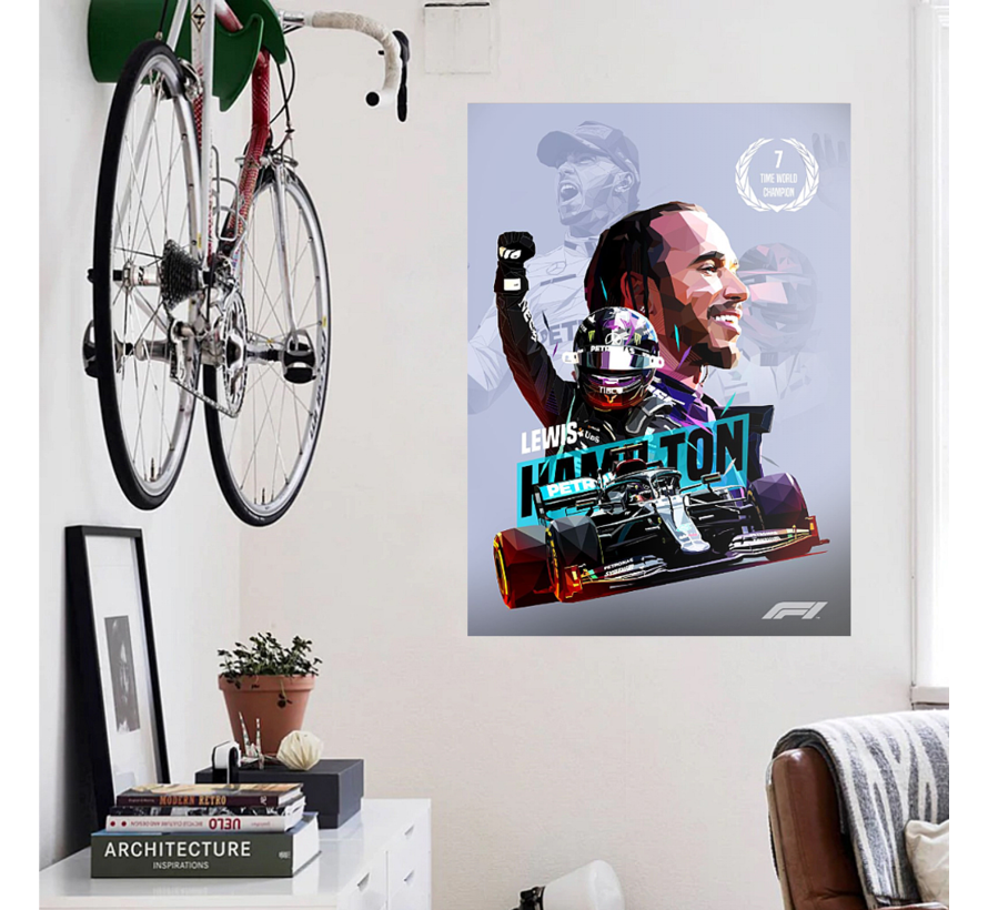 Allernieuwste.nl® Canvas Schilderij Lewis Hamilton F1 Coureur Formule 1 Autosport - 50 x 70 Kleur