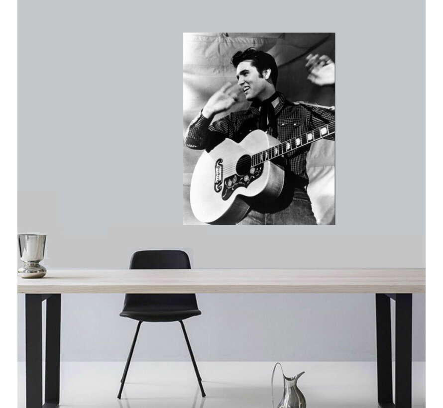 Allernieuwste.nl® Canvas Schilderij Elvis Presley Vintage Zwart/Wit * - Moderne Kunst aan je Muur - Zwart Wit - 40 x 60 cm
