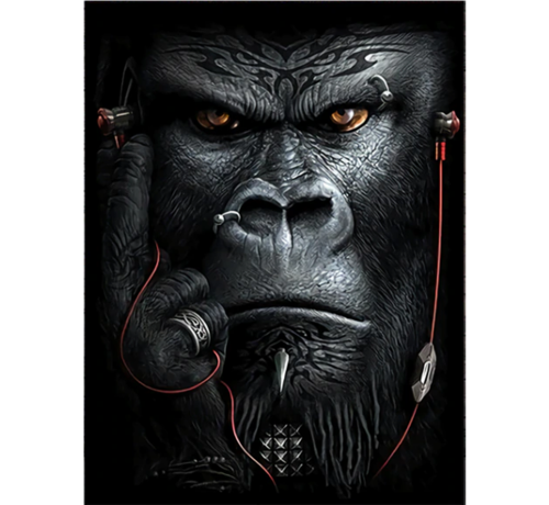 Allernieuwste.nl® Allernieuwste.nl® Canvas Schilderij HipHop Gorilla Aap - Modern Rap - Woonkamer - Poster - 60 x 80 cm - Zwart/Wit