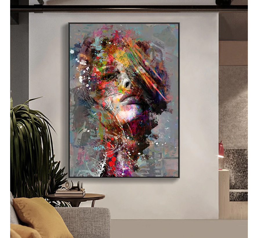 Allernieuwste.nl® Canvas Schilderij Sterke Zelfstandige Vrouw - Abstract Graffiti - Poster - 70 x 100 cm - Kleur