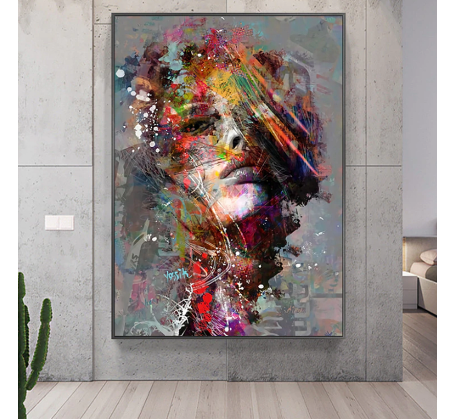 Allernieuwste.nl® Canvas Schilderij Sterke Zelfstandige Vrouw - Abstract Graffiti - Poster - 70 x 100 cm - Kleur