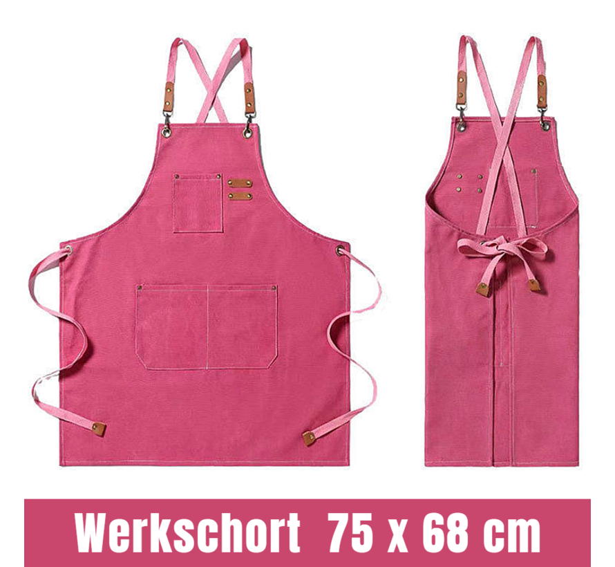 Allernieuwste.nl® Werkschort voor Dames Canvas Gereedschap Schort voor Vrouwen, BBQ-Schort Kookschort, Tuinschort, Barvrouw, Verstelbare 155 cm Banden, 75 x 68 cm Rose