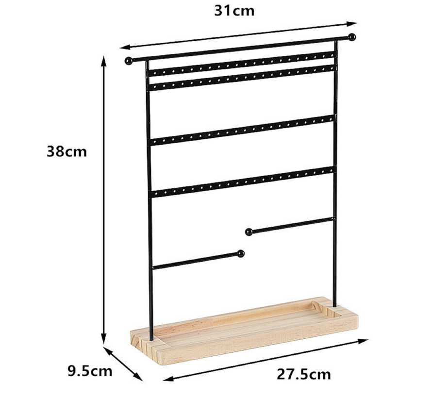 Allernieuwste.nl® Oorbellenrekje Sieradenrekje Oorbellen Display Sieraden Organizer Zwart - voor 84 oorbellen HOUTEN VOET - 5 Verdiepingen - porte-bijoux - 31x9.5x38 cm - Kleur Zwart