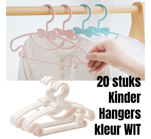 Allernieuwste.nl Allernieuwste.nl® 20 Stuks Kinder Kledinghangers Wit Offwhite Baby en Kinderkledinghangers voor Meisjes en Jongens - Kinder Kleding Hanger Kasthangers - SET 20 STUKS WIT