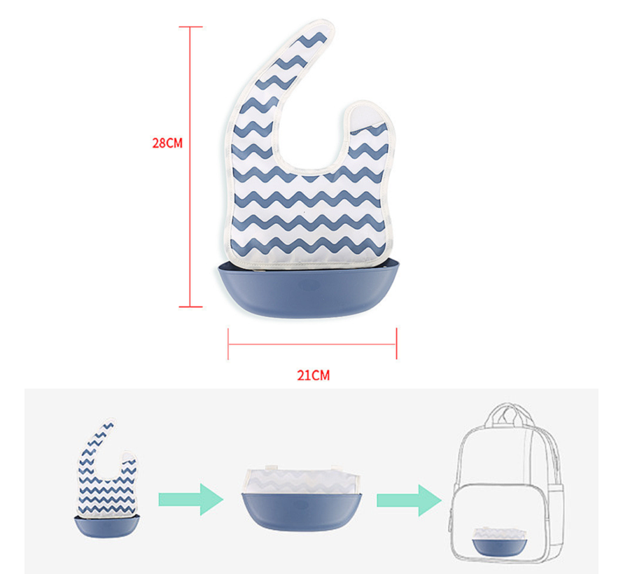 Allernieuwste.nl® 2 STUKS UNIEKE Gestreepte Babyslabbertjes met LOSSE Opvangschaal, Vuilafstotend en Vlek- en Waterafstotend - Oprolbaar Kinder Slabbertje - 2 STUKS Grijs en Blauw Gestreept