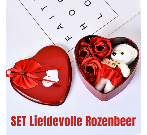 Allernieuwste.nl® Allernieuwste.nl® SET Liefdevolle Rozenbeer en Zeep-rozen: Het Perfecte Geschenk voor Iedere geliefde - Valentijn - 3 Badrozen / Beertje / Rood Hart - SET