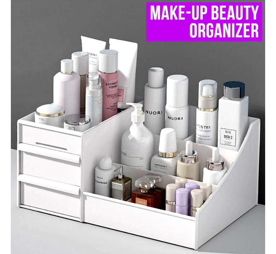 Allernieuwste.nl® Make-up Beauty Organizer Cosmetica Sieraden Opbergbox met 2 Lades - Deo Lippenstift Nagellak - Cadeau - WIT