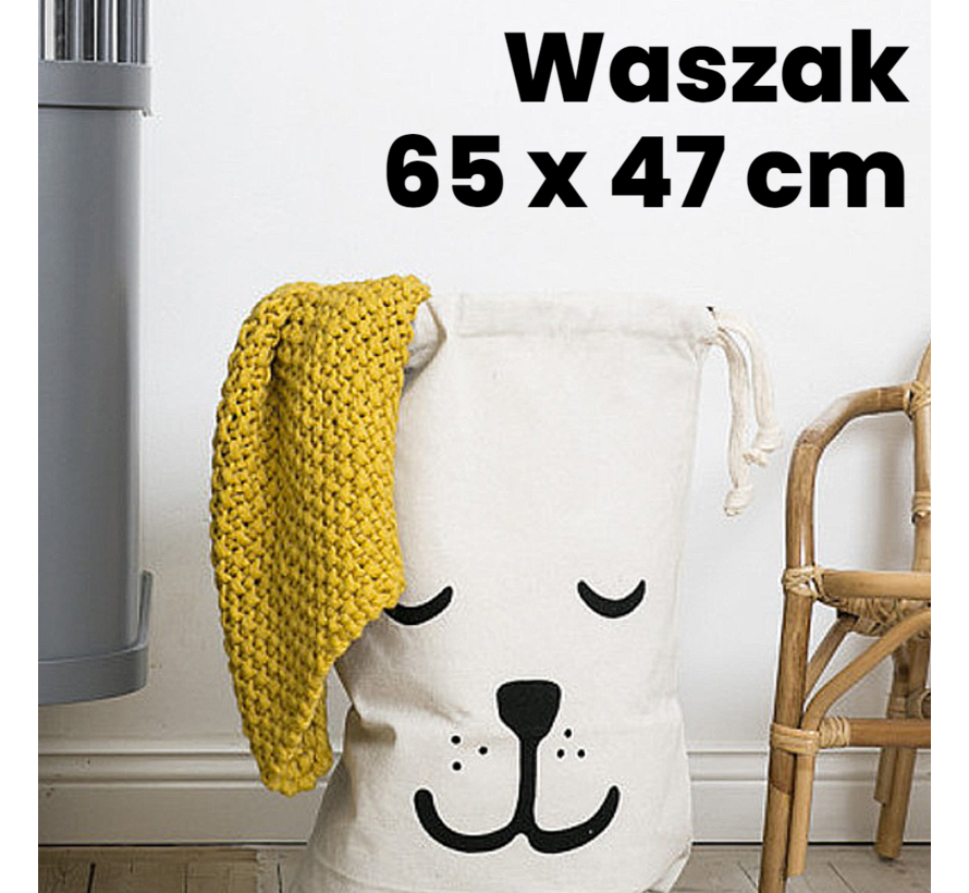 Allernieuwste.nl® Waszak met Slapende Hond Print - Wasgoed Opbergtas met Trekkoord - Badkamer Was Zak - Laundry Bag - wit-zwart - 65 x 47 cm