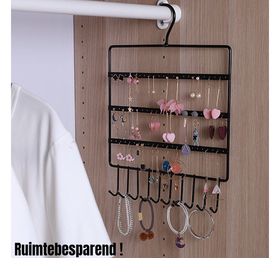 Allernieuwste.nl® Hang Sieradenrek Oorbellenrek 64x Oorbellen Display Sieraden Rek Organizer - Voor 64 Kettingen en Oorbellen - 4 Verdiepingen - porte-bijoux - 41 cm M191 - Kleur WIT