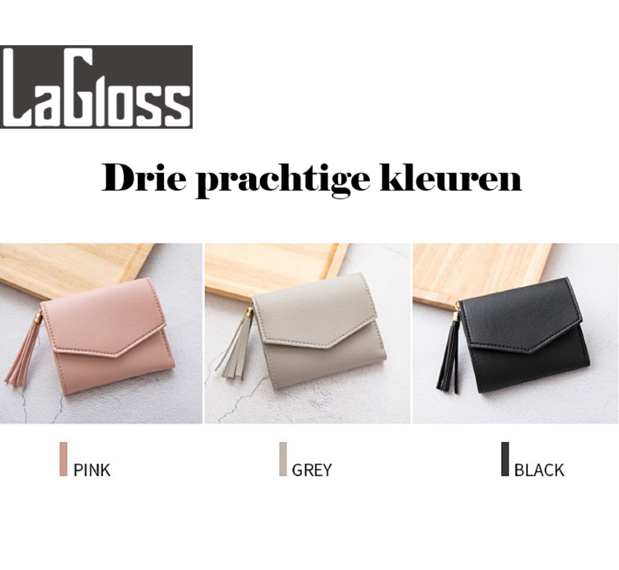 LaGloss® Vrouwelijke Luxe Zwarte portemonnee - Imitatie leer - 11.5 x 9 cm - Zwart - elegant tijdloos - casual - formeel - dames - portemonnee - wallet
