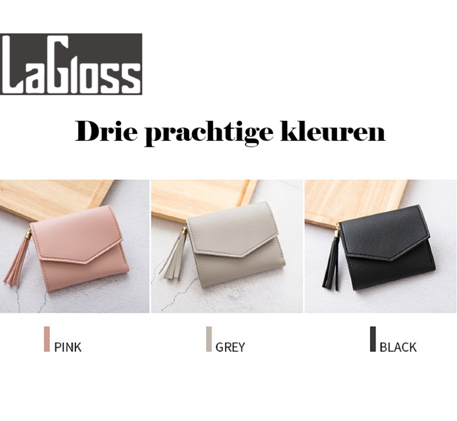 LaGloss® Vrouwelijke Luxe Grijze portemonnee - Imitatie leer - 11.5 x 9 cm - Grijs - elegant tijdloos - casual - formeel - dames - portemonnee - wallet