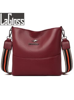 LaGloss® ECHT LEDER Dames Schoudertas - 22 x 24 cm - Bordeaux Rood