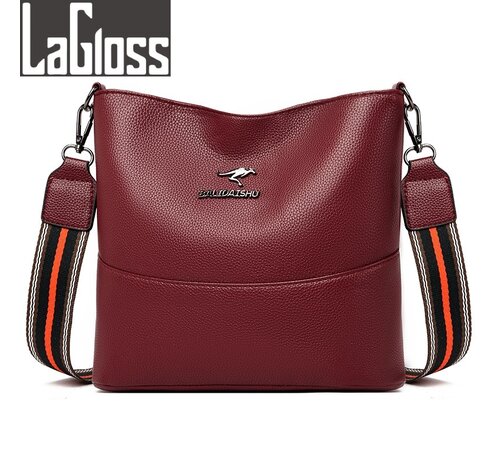 LaGloss® LaGloss® ECHT LEDER Dames Schoudertas Bordeaux Rood - Luxe Schouder tas - Trendy - 22 x 24 cm - Bordeaux Rood