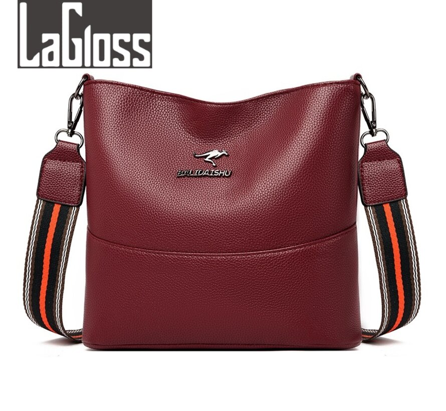 LaGloss® ECHT LEDER Dames Schoudertas Bordeaux Rood - Luxe Schouder tas - Trendy - 22 x 24 cm - Bordeaux Rood