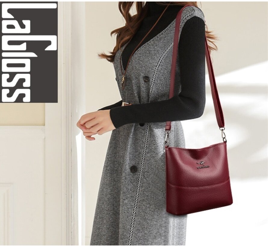 ECHT LEDER Dames Schoudertas Bordeaux Rood - Luxe Schouder tas - Trendy - 22 x 24 cm - Bordeaux Rood
