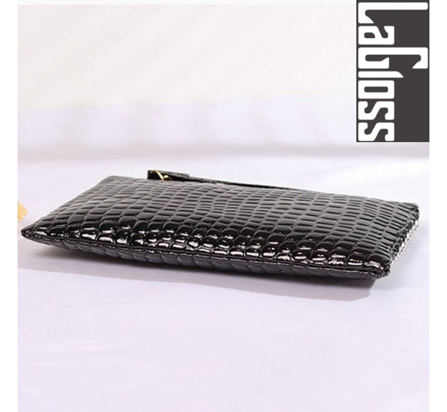 LaGloss® SET 2 STUKS Modische Mobiele Telefoon / Portemonnee Tasjes - Type Lil Bag - Imitatie Krokodil Clutch - 2x Zwart - 19x11x2 cm