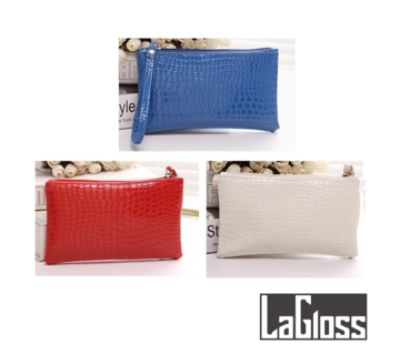 LaGloss® 3 STUKS Modische Mobiele Telefoon / Portemonnee Clutch  van Imitatie Krokodil - Wit + Rood + Blauw - 19x11x2 cm