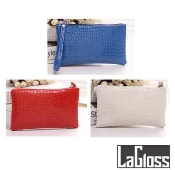 LaGloss® 3 STUKS Modische Mobiele Telefoon / Portemonnee Clutch  van Imitatie Krokodil - Wit + Rood + Blauw - 19x11x2 cm