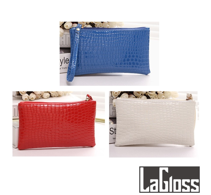 Lagloss® Fashion Bag Tas Mode - SET 3 STUKS Modische Mobiele Telefoon / Portemonnee Tasjes - Type Lil Bag - Imitatie Krokodil Clutch - SET Wit + Rood + Blauw - 19x11x2 cm