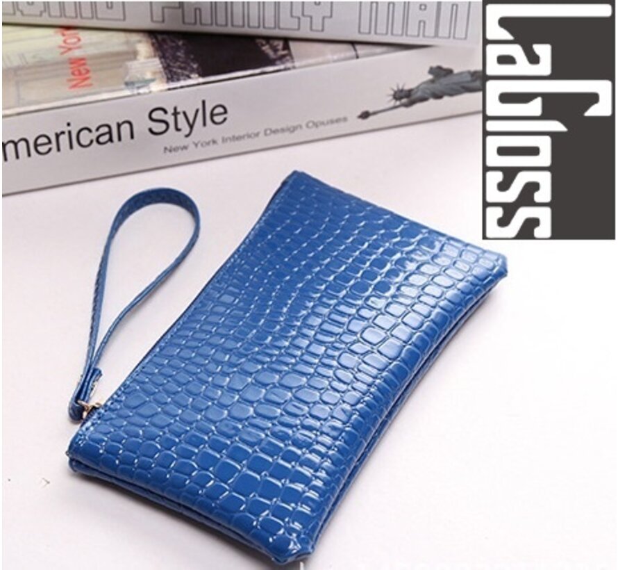 Fashion Bag Tas Mode - SET 3 STUKS Modische Mobiele Telefoon / Portemonnee Tasjes - Type Lil Bag - Imitatie Krokodil Clutch - SET Wit + Rood + Blauw - 19x11x2 cm
