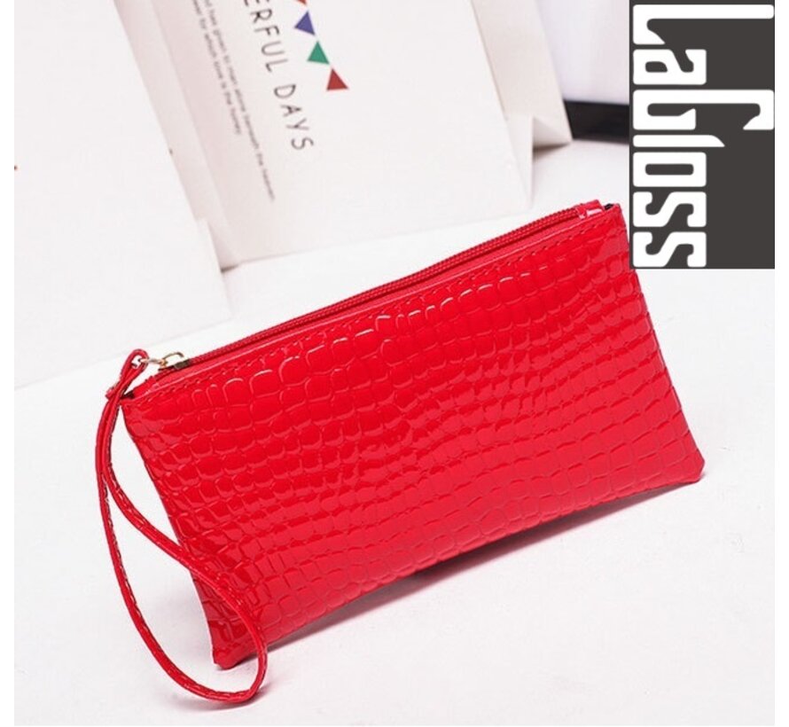 Fashion Bag Tas Mode - SET 3 STUKS Modische Mobiele Telefoon / Portemonnee Tasjes - Type Lil Bag - Imitatie Krokodil Clutch - SET Wit + Rood + Blauw - 19x11x2 cm