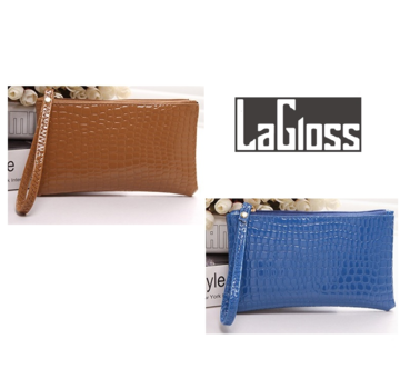 LaGloss® 2 STUKS Modische Mobiele Telefoon / Portemonnee Clutch  van Imitatie Krokodil - SET Bruin + Blauw - 19x11x2 cm