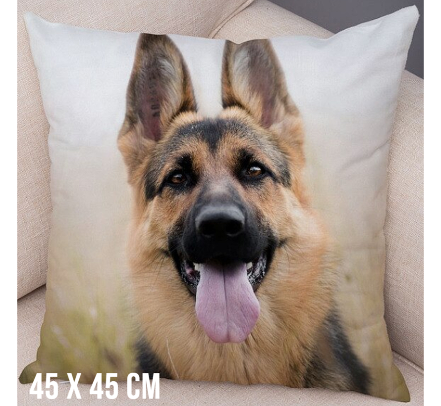 Allernieuwste® Kussen Duitse Herder Herdershond 1 - Kussenhoes polyester peach skin Perzikhuid - Honden Kussenovertrek - Kleur 45 x 45 cm