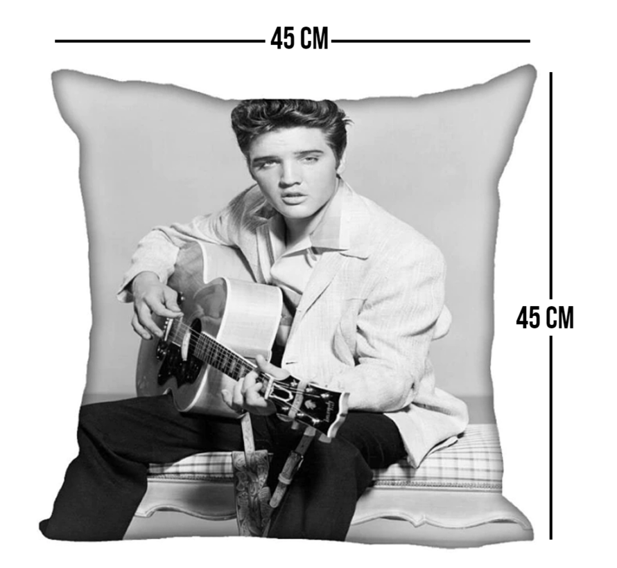 Allernieuwste® Kussen Elvis Presley The King 2 - Kussenhoes Katoen Linnen - Kussenovertrek Zwart Wit 45 x 45 cm