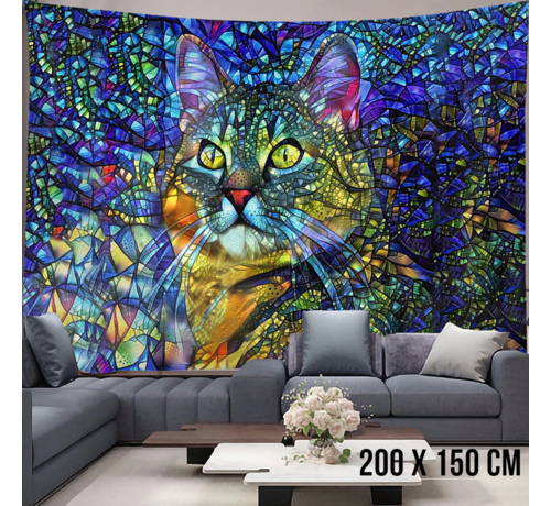 Allernieuwste.nl® Allernieuwste® Urban Loft Wandkleed Wandtapijt Graffiti Kat Poes Kitten Wanddecoratie Minimalisme Muurkleed Tapestry - Dieren - 200 x 150 cm