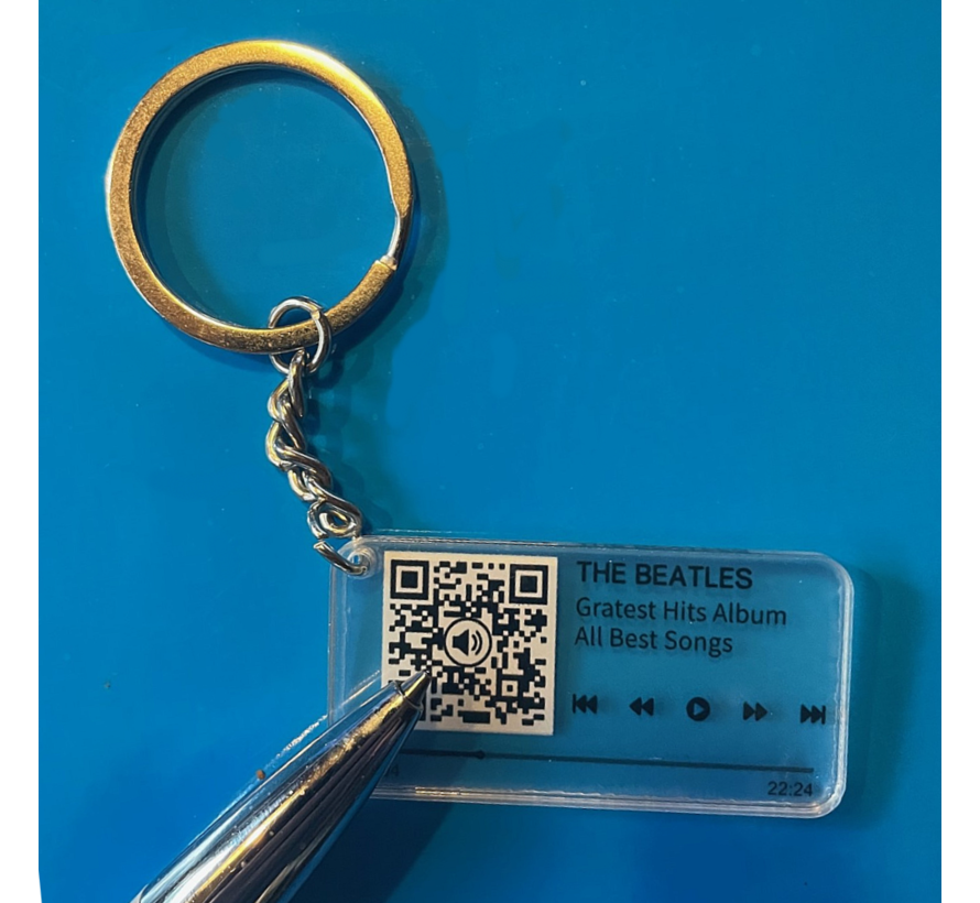 Allernieuwste.nl® QR Sleutelhanger THE BEATLES "Fab Four" - Video van Gratest Hits - QR code Geschenk Idee Cadeau Muziek-fan - Beeld en Geluid Gadget - MU14 Sinterklaas Kado