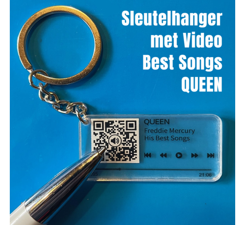Allernieuwste.nl® Allernieuwste.nl® QR Sleutelhanger Rockband QUEEN - Video van Greatest Hits - QR code Geschenk Idee Cadeau Muziek-fan - Beeld en Geluid Gadget - MU11 Sinterklaas Cadeau