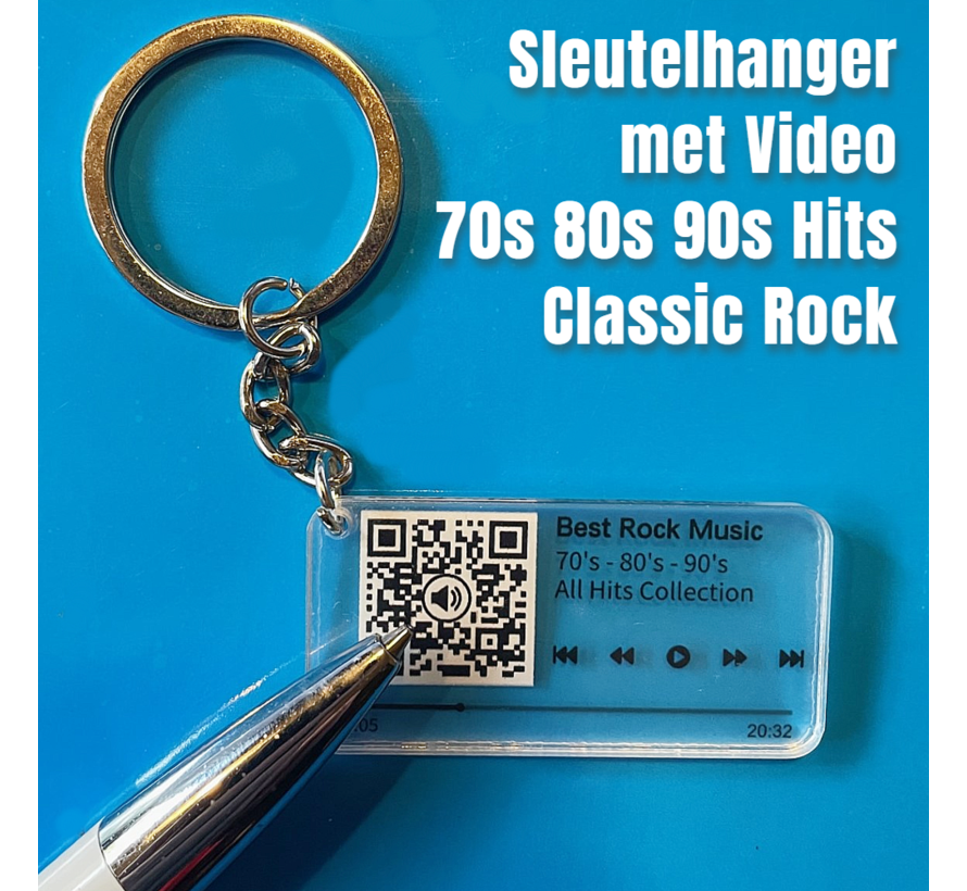 Allernieuwste.nl® QR Sleutelhanger BEST CLASSIC ROCK - Video van Greatest 70s 80s 90s Hits - QR code Geschenk Idee Cadeau Muziek-fan - Beeld en Geluid Gadget - MU09 Sinterklaas Cadeau