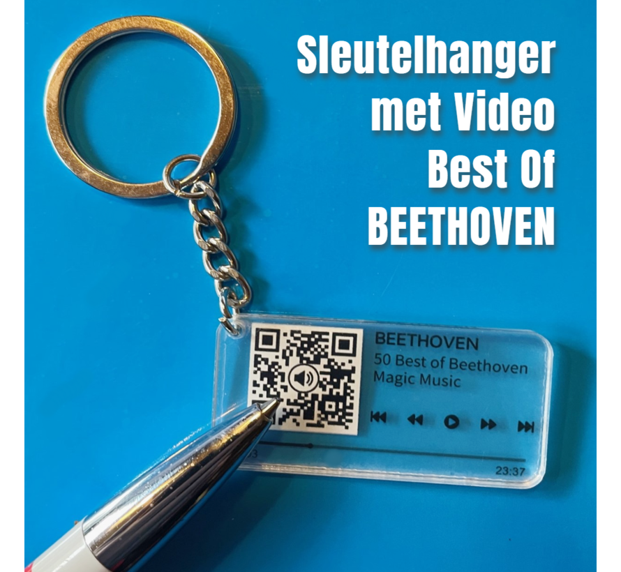 Allernieuwste.nl® QR Sleutelhanger BEETHOVEN - Video van Best of Beethoven - QR code Geschenk Idee Cadeau Klassieke Muziek-fan - Beeld en Geluid Gadget - MU19 Sinterklaas Cadeau
