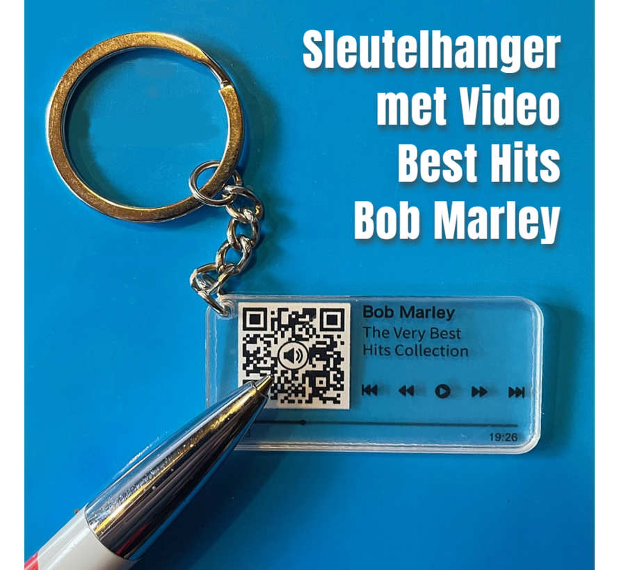 Allernieuwste.nl® QR Sleutelhanger BOB MARLEY - Video van Hits Collection - QR code Geschenk Idee Cadeau Reggae en Ska-fan - Beeld en Geluid Gadget - MU07 Sinterklaas Cadeau